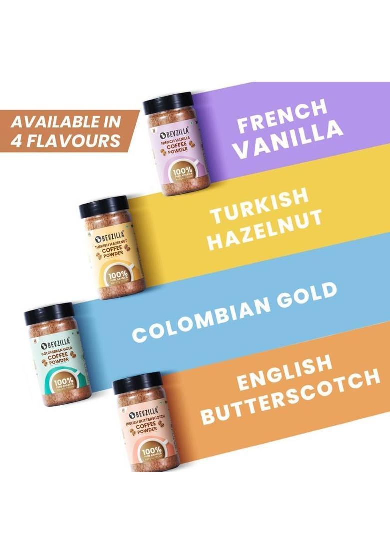 Bevzilla 75 Grams X 4 Flavoured Instant Coffee Powder |Strong Coffee Instant Coffee (4 X 75 G, Hazelnut Flavoured)