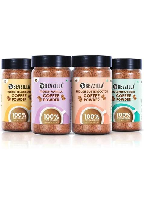 Bevzilla 75 Grams X 4 Flavoured Instant Coffee Powder |Strong Coffee Instant Coffee (4 X 75 G, Hazelnut Flavoured)