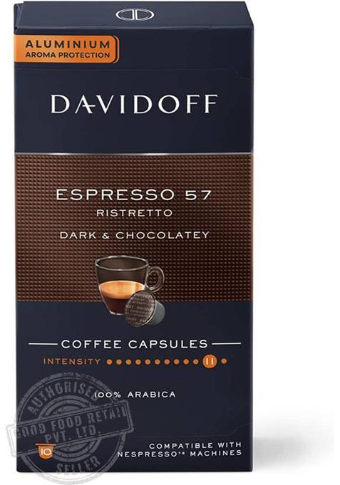 Davidoff Espresso 57 Ristretto Dark & Chocolatey Coffee Capsules 5.5 G X 10 Pods Instant Coffee&nbsp;&nbsp;(55 G, Chocolate Flavoured)