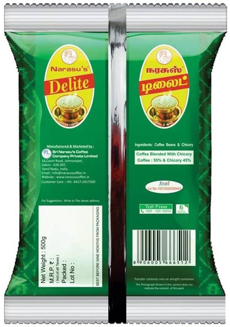 Narasu'S Delite Filter Coffee 500Gx2Packets Filter Coffee (2 X 500 G, Chicory Flavoured)