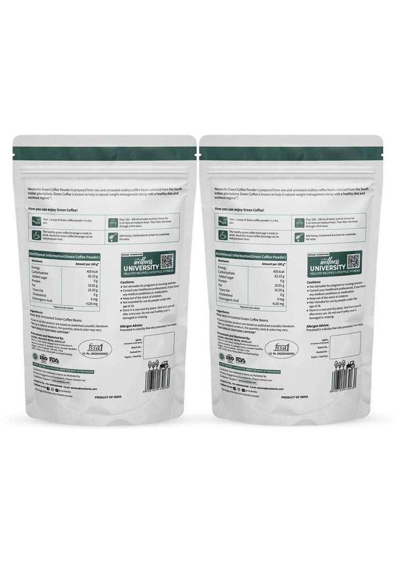 Neuherbs Organic Green Coffee Beans Powder For Weight Loss Management (Pack Of 2) Instant Coffee&nbsp;&nbsp;(2 X 200 G, Green Coffee Flavoured) - Indya