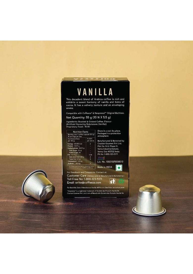 Coffeeza Vanilla Flavoured Coffee Capsules Pack Of 30 Pods -Nespresso Compatible Pods Instant Coffee (30 X 5.5 G)
