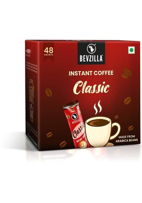 Bevzilla Classic Instant Coffee Powder – 48 Sachets | Perfect For Hot & Cold Instant Coffee (48 X 2 G)