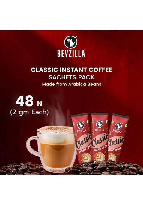 Bevzilla Classic Instant Coffee Powder – 48 Sachets | Perfect For Hot & Cold Instant Coffee (48 X 2 G)