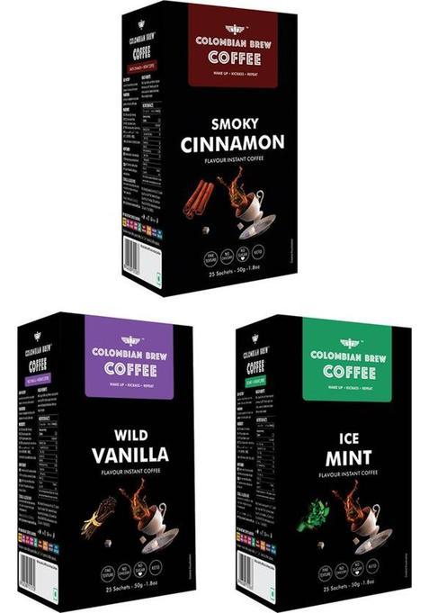 Colombian Brew Mint Instant 50G, Vanilla Instant 50G , Cinnamon Instant 50G, Buy 2 Get 1 Instant Coffee (3 X 50 G, Vanilla, Cinnamon, Spices Flavoured)