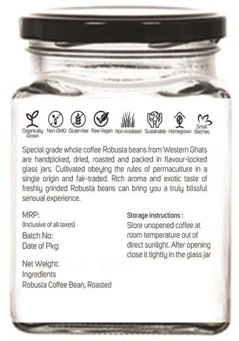 Looms & Weaves Premium Roasted Coffee Bean (Robusta) (Single Origin, Farm Direct Produce, Organically Grown & Made In Small Batches) Coffee Beans (200 G)