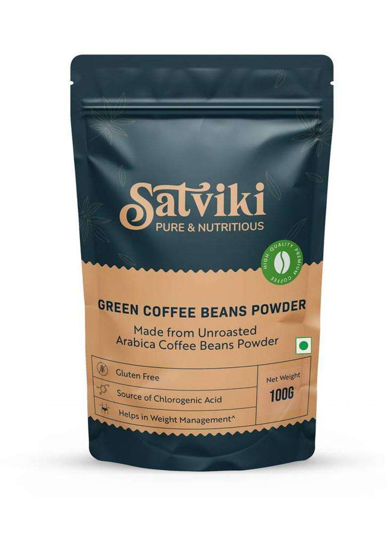 Satviki Green Coffee Beans Powder | Aaa Arabica | Unroasted & Natural | Fssai Certified Instant Coffee&nbsp;&nbsp;(100 G, Green Coffee, Plain Flavoured) - Indya