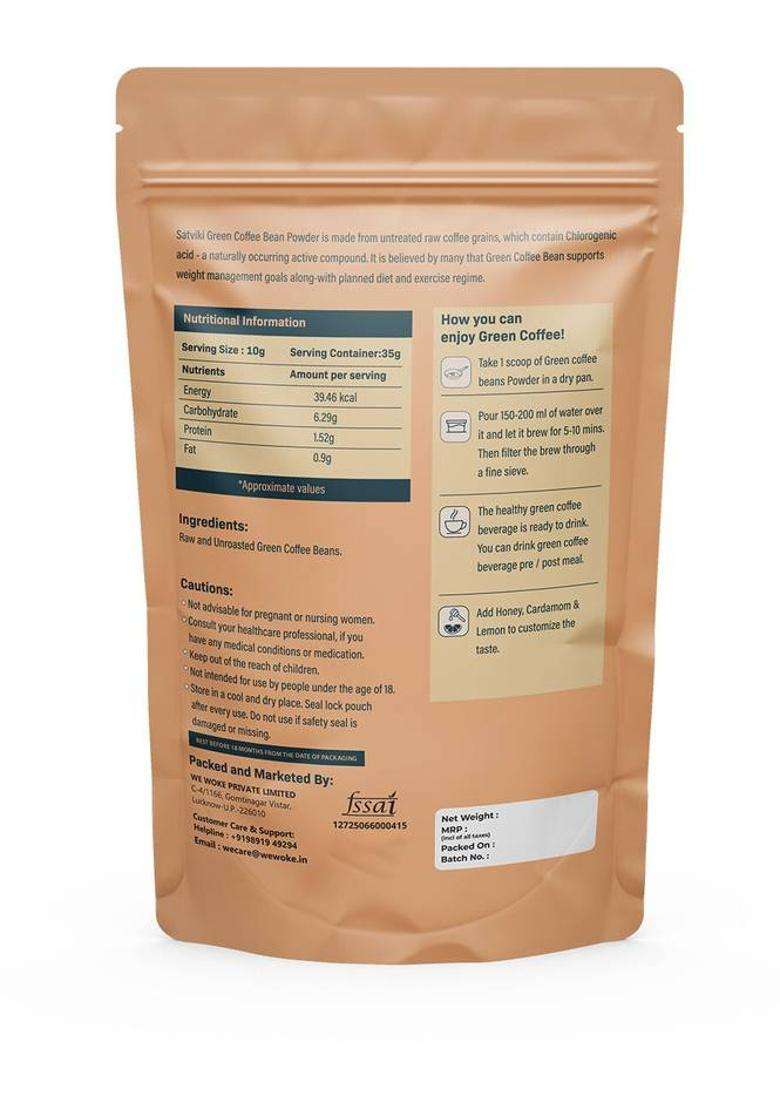 Satviki Green Coffee Beans Powder | Aaa Arabica | Unroasted & Natural | Fssai Certified Instant Coffee&nbsp;&nbsp;(100 G, Green Coffee, Plain Flavoured) - Indya