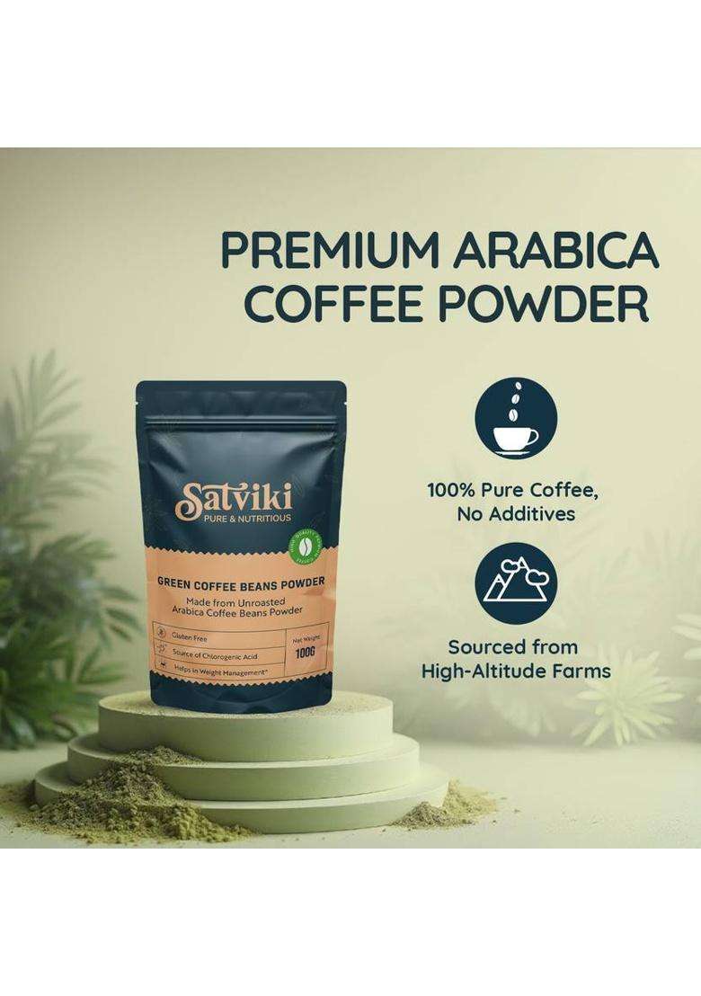 Satviki Green Coffee Beans Powder | Aaa Arabica | Unroasted & Natural | Fssai Certified Instant Coffee&nbsp;&nbsp;(100 G, Green Coffee, Plain Flavoured) - Indya