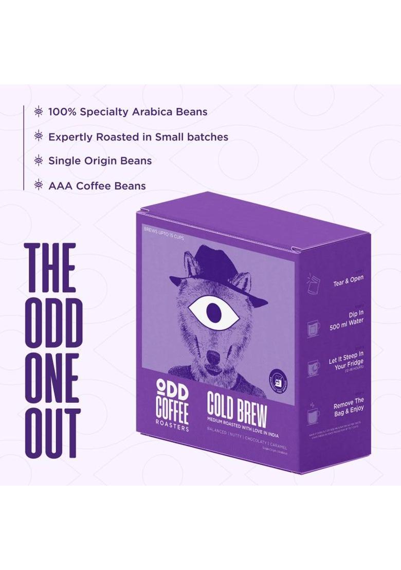Odd Coffee Roasters 100% Arabica Classic Cold Brew Bags No Equipment Brew Makes Up To 15 Cups Medium Roast & Ground Coffee (5 X 40 G)