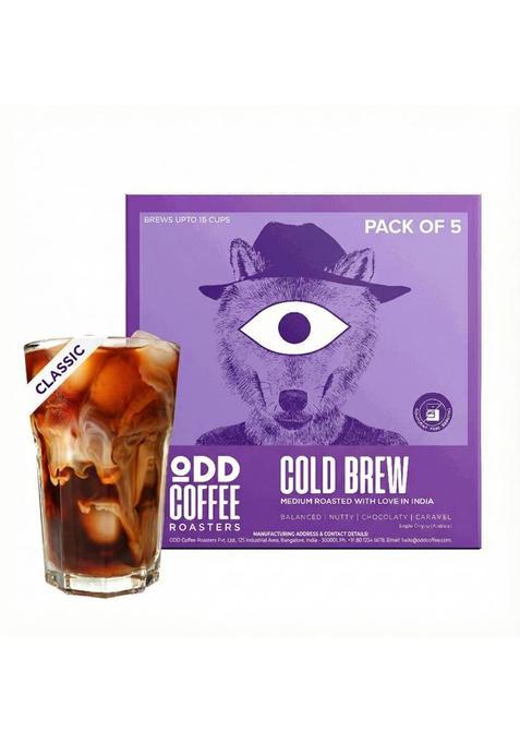 Odd Coffee Roasters 100% Arabica Classic Cold Brew Bags No Equipment Brew Makes Up To 15 Cups Medium Roast & Ground Coffee (5 X 40 G)