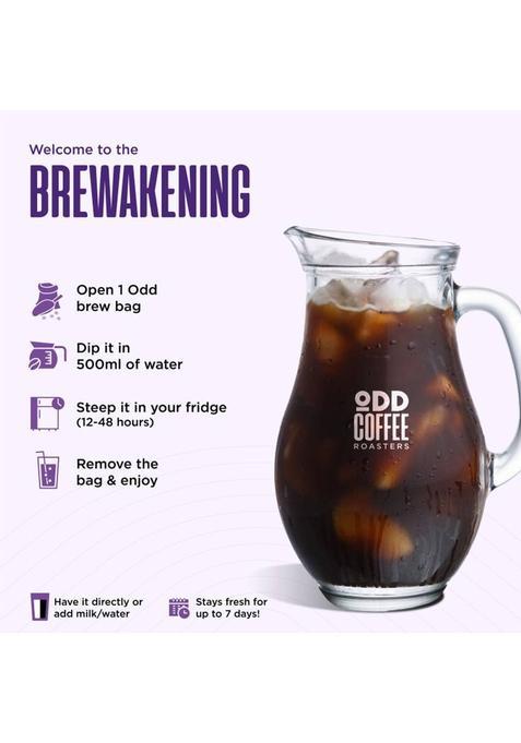 Odd Coffee Roasters 100% Arabica Classic Cold Brew Bags No Equipment Brew Makes Up To 15 Cups Medium Roast & Ground Coffee (5 X 40 G)