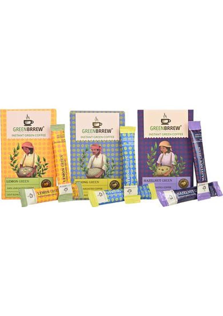 Greenbrrew Lemon Green + Strong Green + Hazelnut Green | 20 Sachets Each Instant Coffee (3 X 60 G)