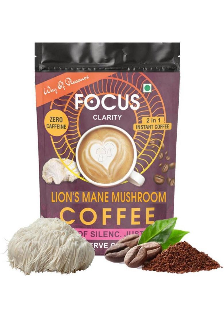 Way Of Pleasure Lion'S Mane Mushroom Coffee Premix | Zero Caffeine| Improve Brain Health & Focus Instant Coffee (45 G, Green Coffee Flavoured)