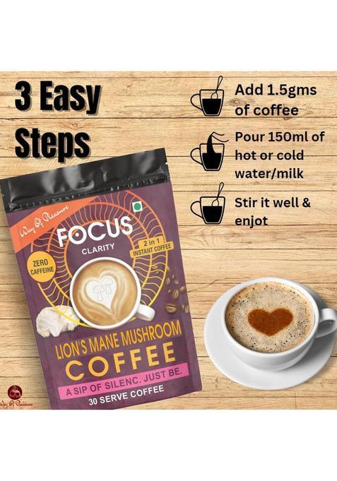 Way Of Pleasure Lion'S Mane Mushroom Coffee Premix | Zero Caffeine| Improve Brain Health & Focus Instant Coffee (45 G, Green Coffee Flavoured)