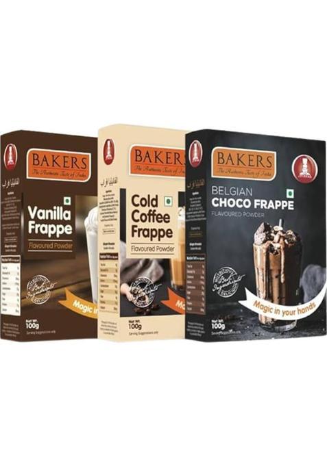 Bakers Cold Coffee Frappe Powder,Vanilla Frappe And Belgian Choco Frappe Powder Roast & Ground Coffee (3 X 100 G, Chocolate Flavoured)
