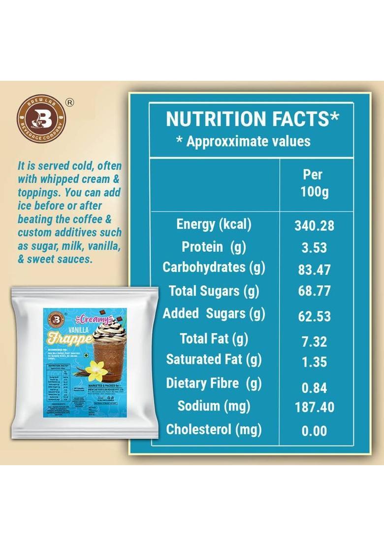 Brew Lab Creamy Vanilla Frappe Powder Perfect For Coffee, Shakes, Ice Blended Dishes Coffee Sprinkler (1 Kg, Vanilla Flavoured)