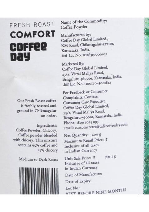 Café Coffee Day Comfort (65% Coffee 35% Chicory) Premium Filter Coffee Powder Roast & Ground Coffee (2 X 200 G)