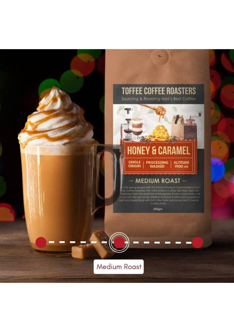 Toffee Coffee Roasters Honey & Caramel Coffee| 100% Arabica | Medium Roast Coffee | Whole Bean Roast & Ground Coffee (250 G, Caramel Flavoured)