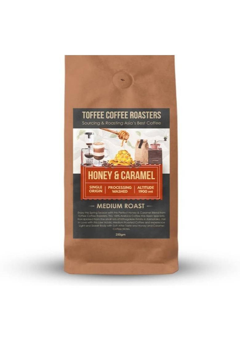 Toffee Coffee Roasters Honey & Caramel Coffee| 100% Arabica | Medium Roast Coffee | Whole Bean Roast & Ground Coffee (250 G, Caramel Flavoured)