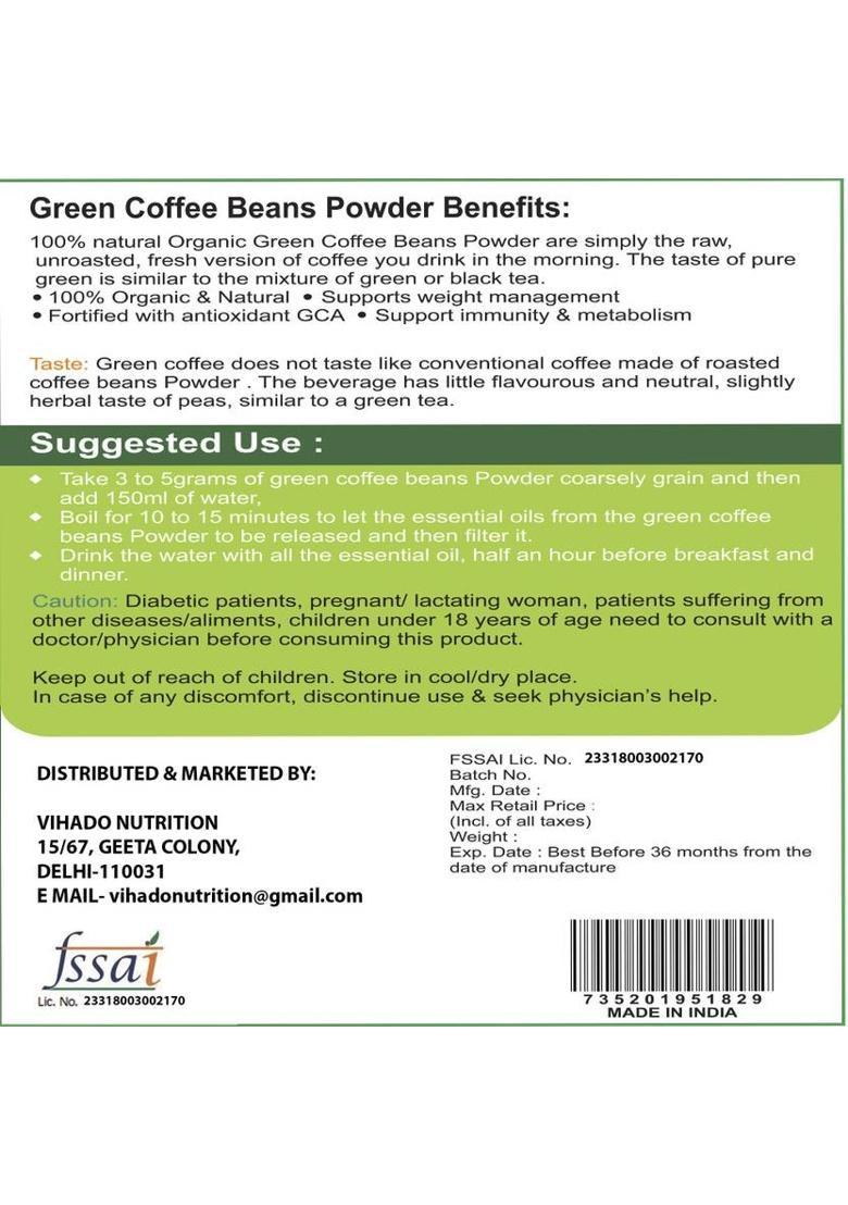 Vihado 100% Pure Arabica Green Coffee Beans Powder 50G (Pack Of 2) Instant Coffee (2 X 25 G)