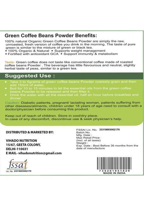 Vihado 100% Pure Arabica Green Coffee Beans Powder 50G (Pack Of 2) Instant Coffee (2 X 25 G)