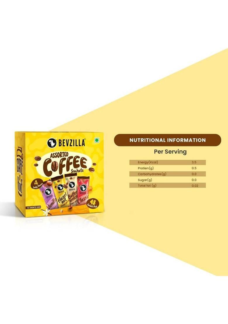 Bevzilla Instant Coffee Powder-48 Coffee Sachets & Frother|Café Coffee Kit| Instant Coffee (48 X 2 G, Vanilla, Unflavoured, Butterscotch, Hazelnut Flavoured)