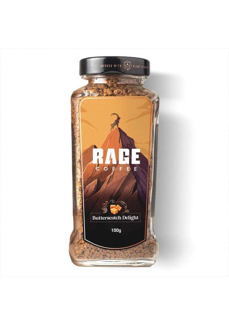 Rage Coffee 100 Gms Butterscotch Delight Flavour - Premium Arabica Instant Coffee , Boldest, Smoothest, Tastiest, All Natural Coffee Instant Coffee&nbsp;&nbsp;(100 G) - Indya