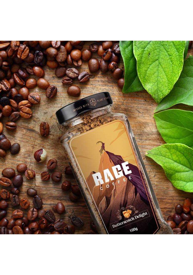 Rage Coffee 100 Gms Butterscotch Delight Flavour - Premium Arabica Instant Coffee , Boldest, Smoothest, Tastiest, All Natural Coffee Instant Coffee&nbsp;&nbsp;(100 G) - Indya