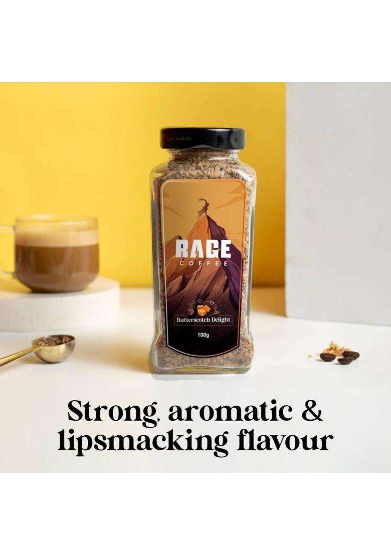 Rage Coffee 100 Gms Butterscotch Delight Flavour - Premium Arabica Instant Coffee , Boldest, Smoothest, Tastiest, All Natural Coffee Instant Coffee&nbsp;&nbsp;(100 G) - Indya