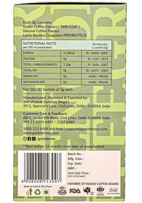 Greenbrrew Instant Green Coffee Beans Extract Instant Coffee (60 G, Green Coffee, Plain Flavoured)
