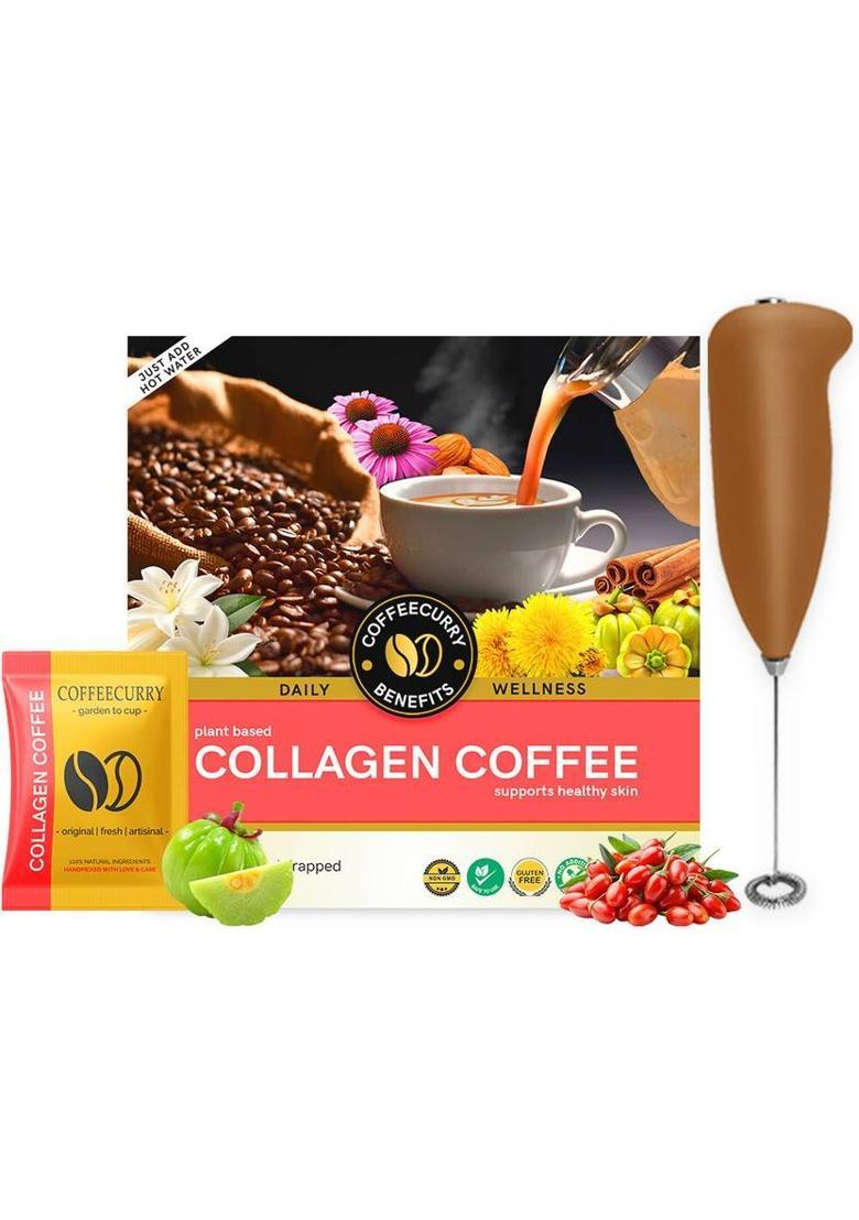 Teacurry Collagen Coffee Premix (30 Sachets + Frother) For Skin, Hair & Nail Wellness Instant Coffee (300 G, Pure Flavoured)