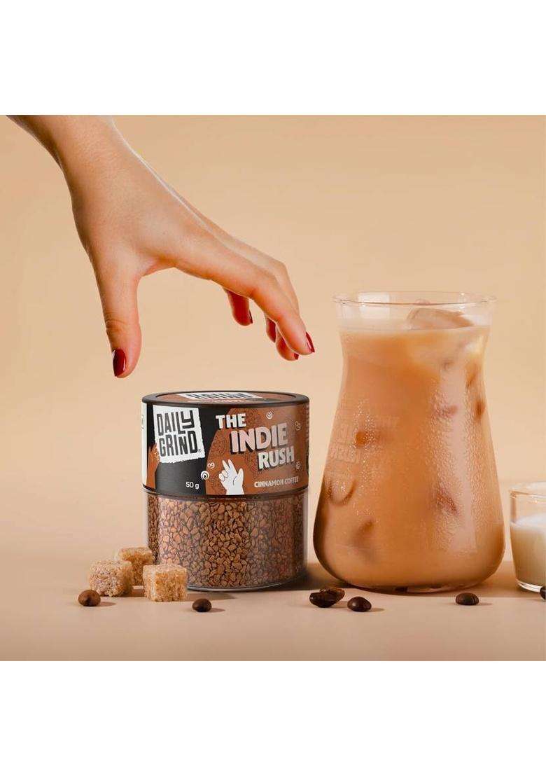 Daily Grind The Indie Rush Cinnamon Coffee Instant Coffee With Natural Cinnamon Flavor Instant Coffee&nbsp;&nbsp;(50 G, Cinnamon Flavoured) - Indya