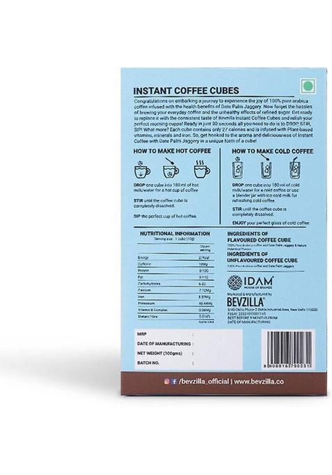 Bevzilla 10 Instant Coffee Cubes With Organic Date Palm Jaggery
