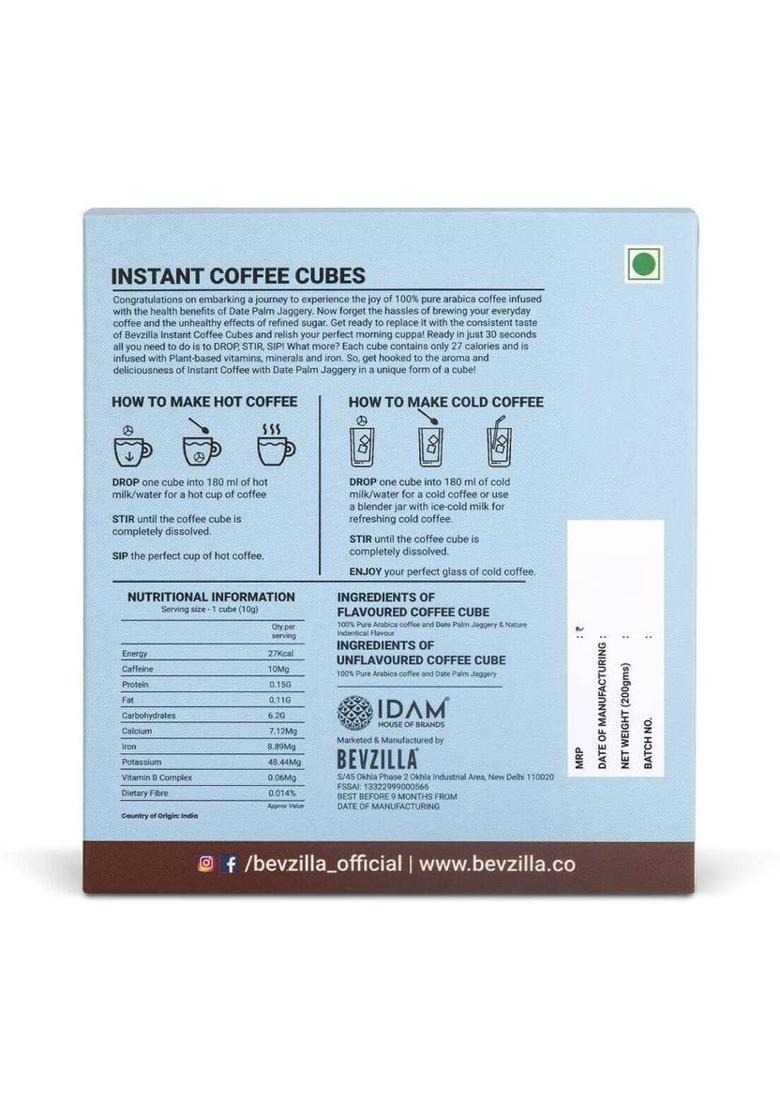 Bevzilla 20 Instant Coffee Cubes Pack With Organic Date Palm Jaggery (Assorted) Instant Coffee (20 X 10 G, Assorted Flavoured)