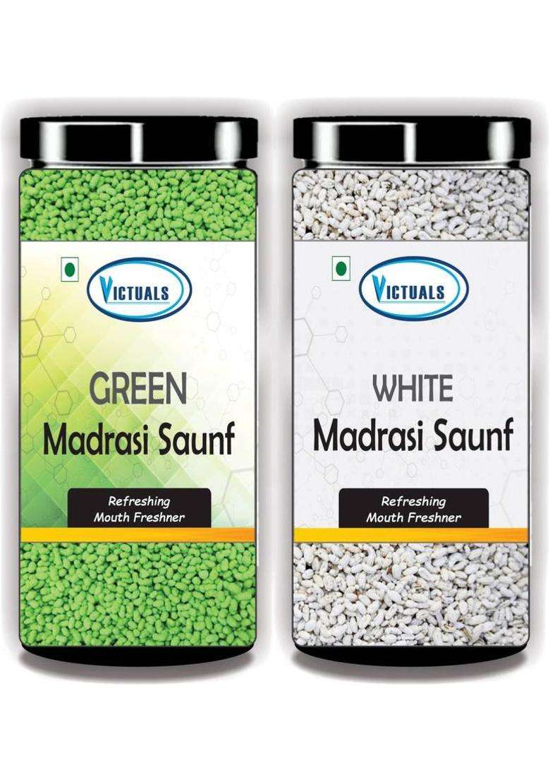 Victuals Green & White Madrasi Saunf 200G | Peppermint Saunf | Mukhwas | Mouth Freshner | Peppermint Mouth Freshener&nbsp;&nbsp;(2 X 100 G) - Indya