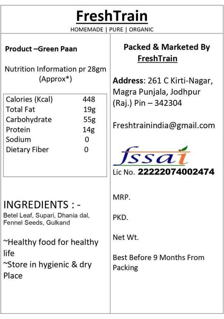 Freshtrain Green Paan Mukhwas | Culcatta Meetha Pan | Sweet Gulkand Paan Mukhwas | Hara Pan Pan Flavour Mouth Freshener&nbsp;&nbsp;(200 G) - Indya