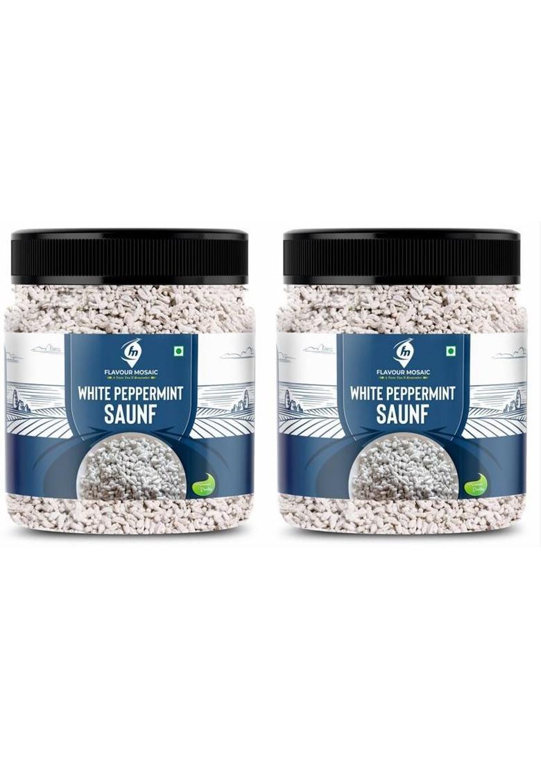 Flavour Mosaic White Peppermint Saunf 600G | Peppermint Fennel Seeds, Mukhwas (Pack Of 2) Peppermint Mouth Freshener (2 X 300 G)