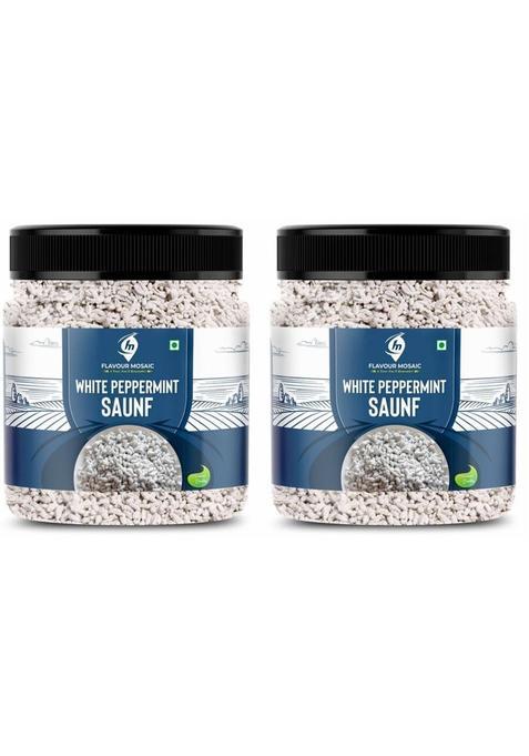 Flavour Mosaic White Peppermint Saunf 600G | Peppermint Fennel Seeds, Mukhwas (Pack Of 2) Peppermint Mouth Freshener (2 X 300 G)