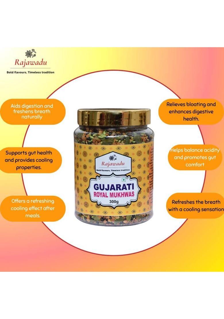 Rajawadu Gujarati Royal Mukhwas | Digestive Supari Free | Premium Gujarati Royal Mukhwas Mix Mukhwas, After Meal Snack, Sweet Mukhwas, After Meal Snack Mouth Freshener (300 G)