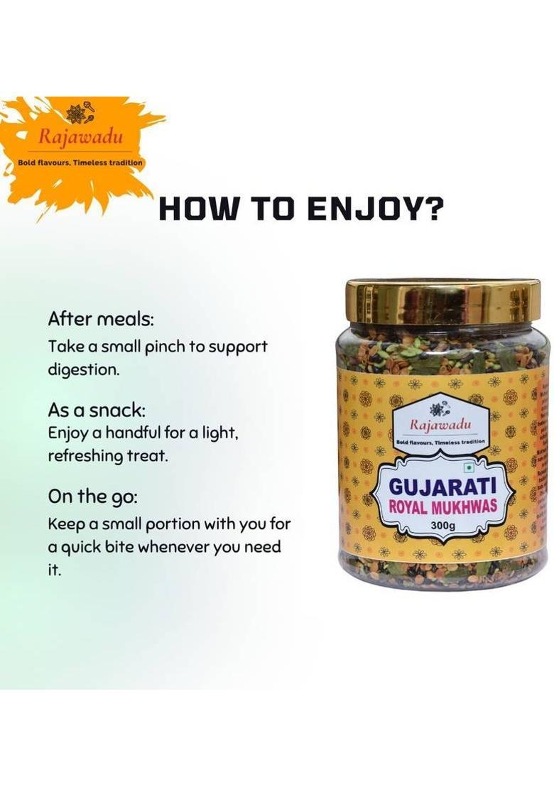Rajawadu Gujarati Royal Mukhwas | Digestive Supari Free | Premium Gujarati Royal Mukhwas Mix Mukhwas, After Meal Snack, Sweet Mukhwas, After Meal Snack Mouth Freshener (300 G)