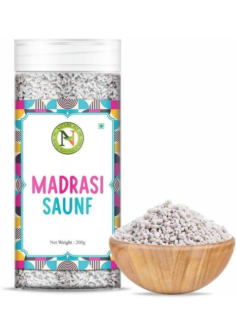 Nature Vit Madarasi Saunf 200G | Sweet Minty Fennel Digestive Mukhwas Peppermint Mouth Freshener (200 G)