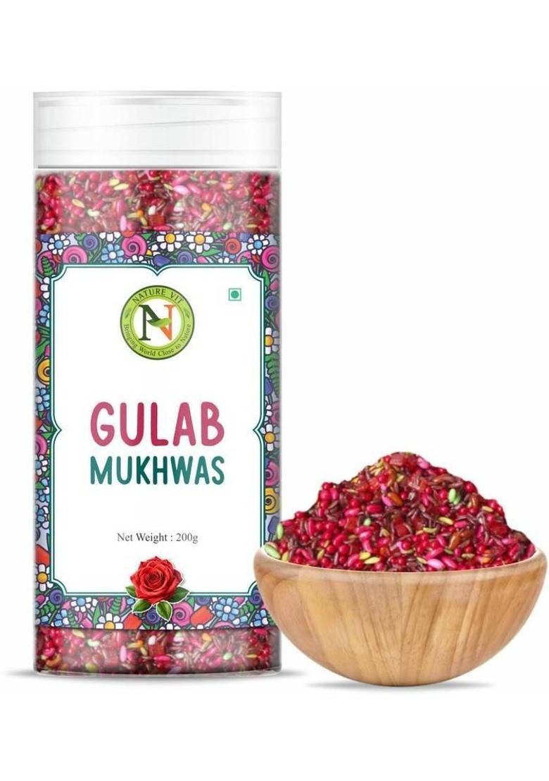Nature Vit Gulab Mukhwas 200G – Sweet Rose Petal Mouth Freshener Paan, Mint, Gulab Mukhwas Mouth Freshener (200 G)