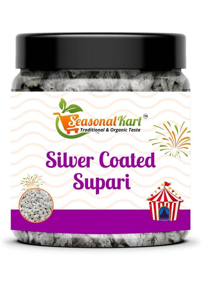 Seasonal Kart Tasty Silver Supari Soft Coated Mint Supari Authentic Taste, Mukhwas Mouth Freshener (100 G)