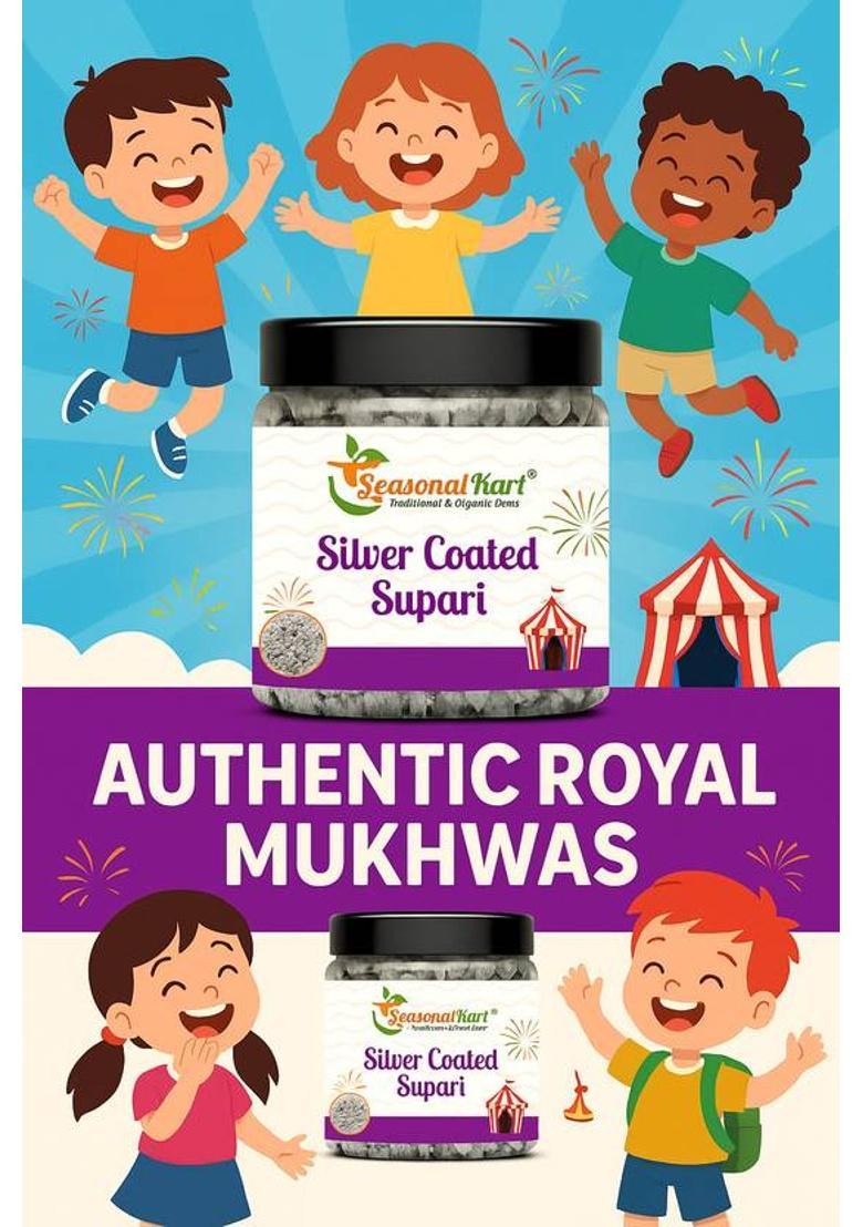 Seasonal Kart Tasty Silver Supari Soft Coated Mint Supari Authentic Taste, Mukhwas Mouth Freshener (100 G)