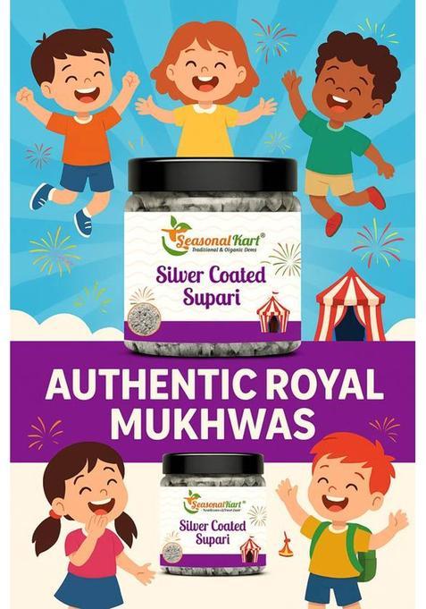 Seasonal Kart Tasty Silver Supari Soft Coated Mint Supari Authentic Taste, Mukhwas Mouth Freshener (100 G)