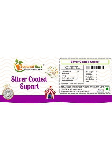 Seasonal Kart Tasty Silver Supari Soft Coated Mint Supari Authentic Taste, Mukhwas Mouth Freshener (100 G)