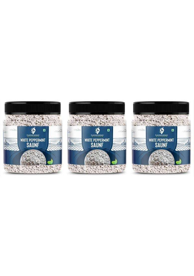 Flavour Mosaic White Peppermint Saunf 900G | Peppermint Fennel Seeds, Mukhwas (Pack Of 3) Peppermint Mouth Freshener&nbsp;&nbsp;(3 X 300 G) - Indya