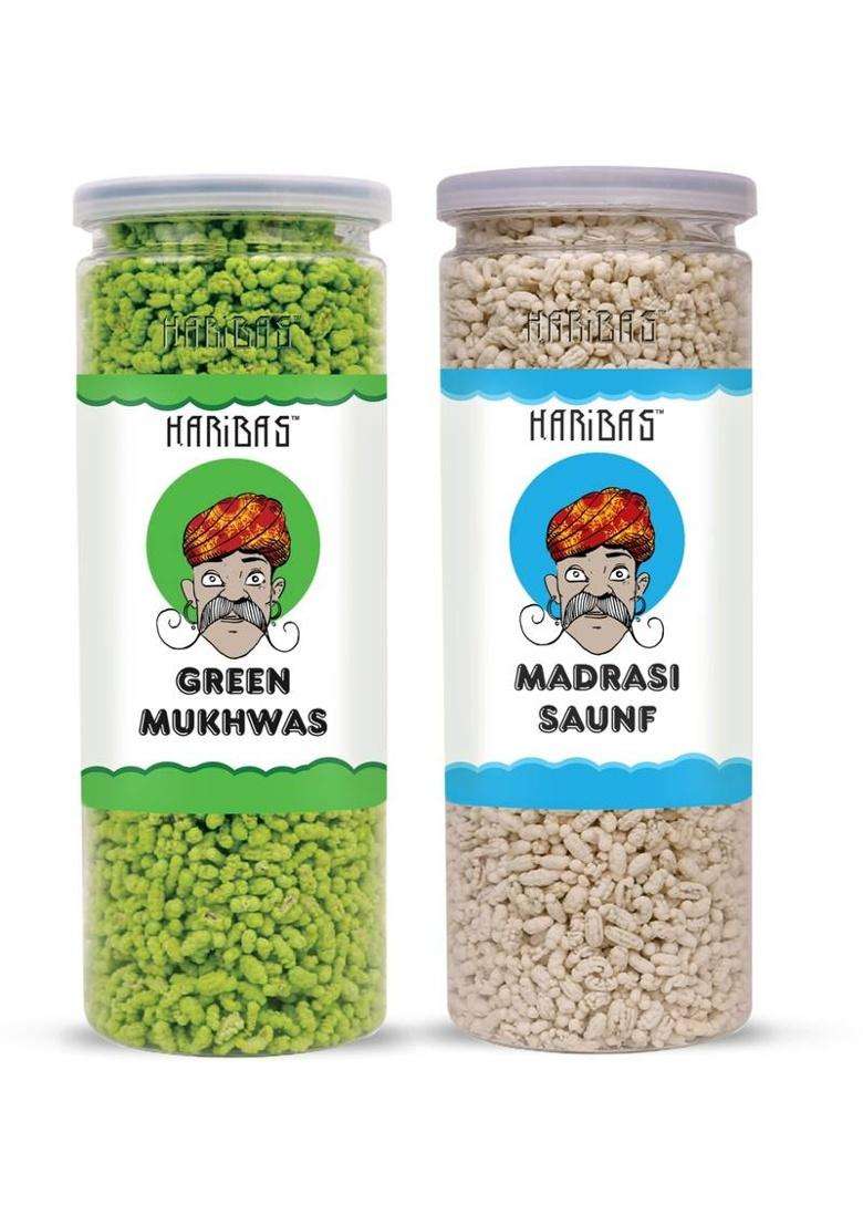 Haribas Combo Pack Of 2 Madrasi Peppermint Mukhwas 200Gm ( White Madrasi Saunf ) And Green Mukhwas 200G | Pure And Premium Mukhwas Mouth Freshener | Good For Bad Breath, Health & Digestion | Sweet Mouth Freshener 400G (200G + 200G) Sweet Mouth Freshener S - Indya