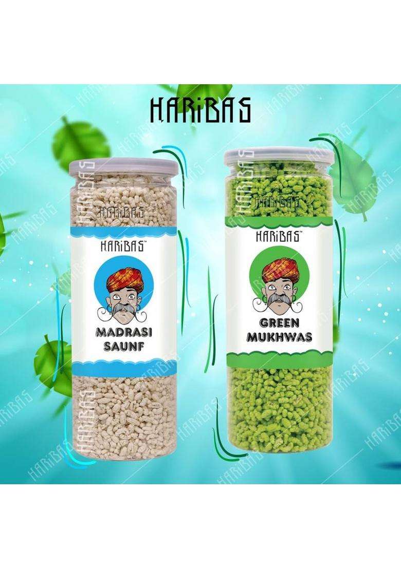 Haribas Combo Pack Of 2 Madrasi Peppermint Mukhwas 200Gm ( White Madrasi Saunf ) And Green Mukhwas 200G | Pure And Premium Mukhwas Mouth Freshener | Good For Bad Breath, Health & Digestion | Sweet Mouth Freshener 400G (200G + 200G) Sweet Mouth Freshener S - Indya